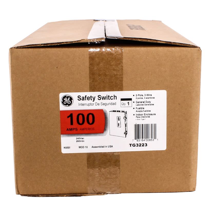 GE Spec-Setter™ TG3223 TG Series Fusible General Duty Safety Switch, 240 VAC, 100 A, 7-1/2 hp Standard Fuse/15 hp Time Delay, 2 Poles